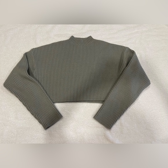 Mable Sweaters - Mable light olive cropped mock neck sweater